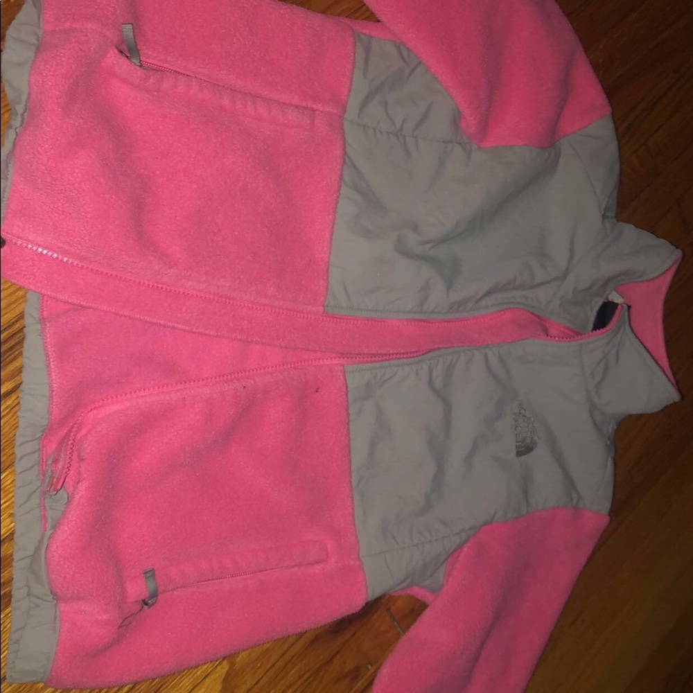 Pink and grey north face jacket